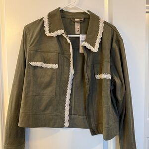 Nola Khaki Women's Utility Jacket with Lace Detail